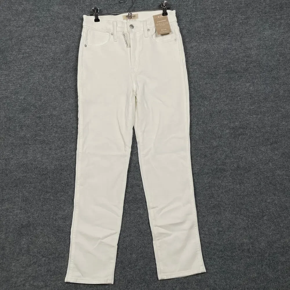 New Madewell Womens W26 Stovepipe Jeans White High Rise Ankle Length‎ Pockets